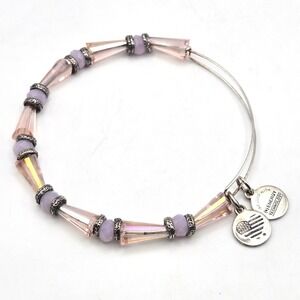 Alex and Ani Beaded Bangle Bracelet New Day Harmony‎ Thistle Silver Tone Purple